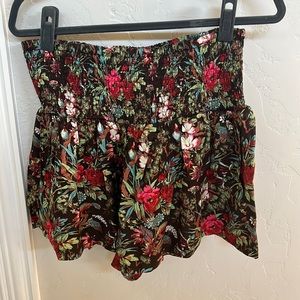Anthropologie Floral high waist gathered shorts with pockets